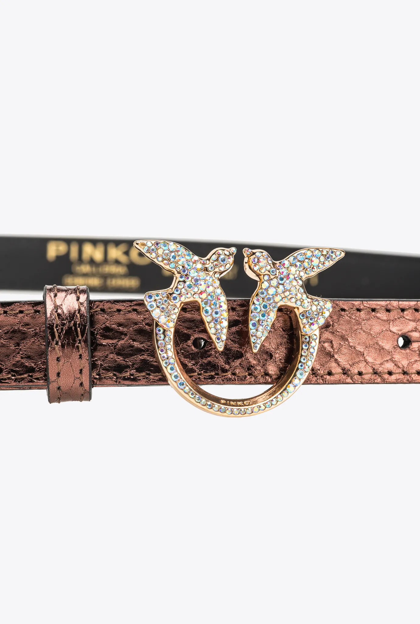 Ceintures|PINKO Ceinture Fine En Reptile Lame Galleria Marron Clair-Or Brillant
