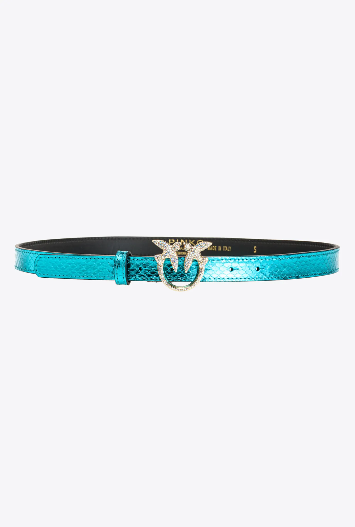 Ceintures|PINKO Ceinture Fine En Reptile Lame Galleria Petrole-Or Brillant