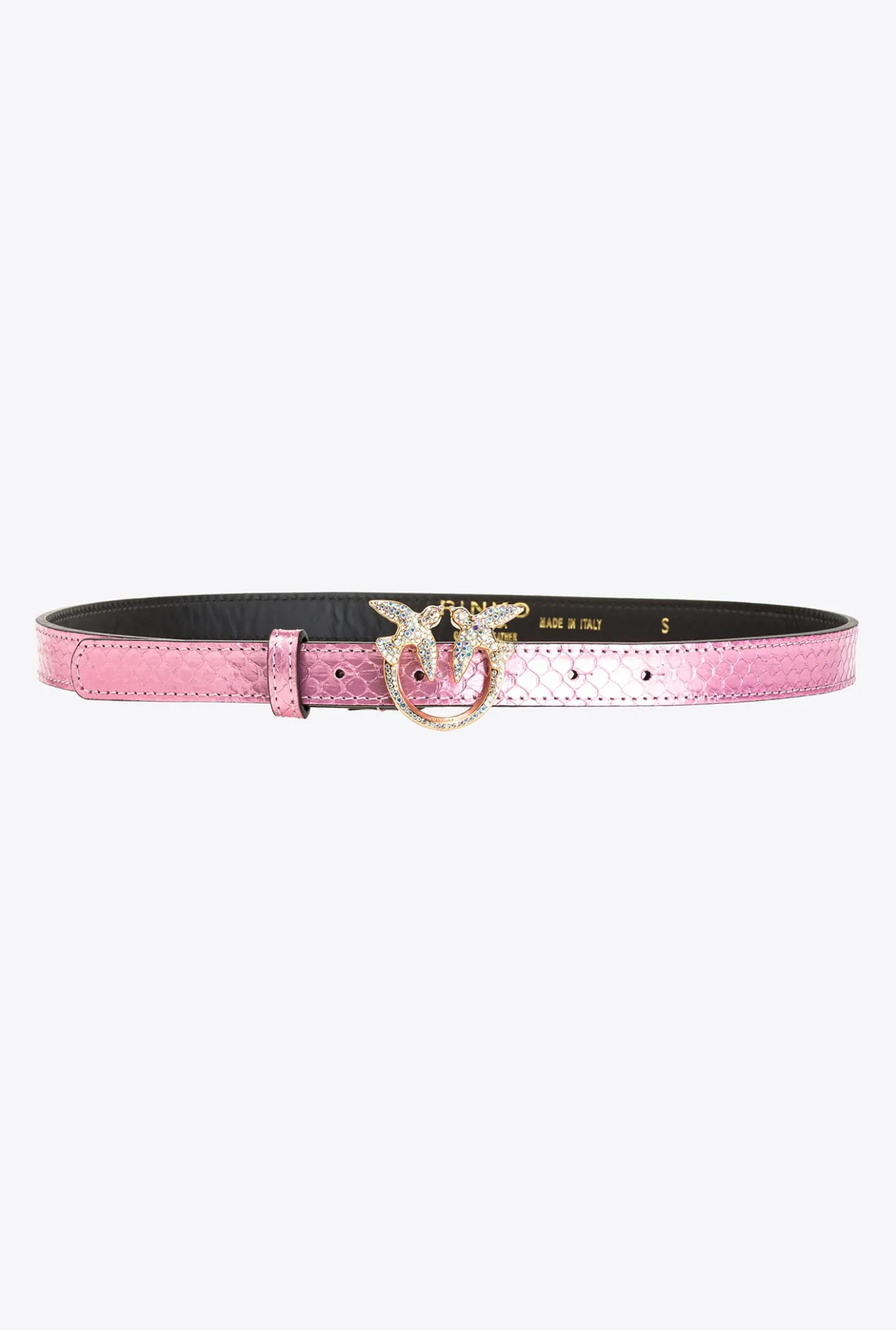 Ceintures|PINKO Ceinture Fine En Reptile Lame Galleria Rose Poudre-Or Brillant