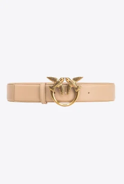 Ceintures|PINKO Ceinture Large Love Birds En Cuir Sable-Or Antique
