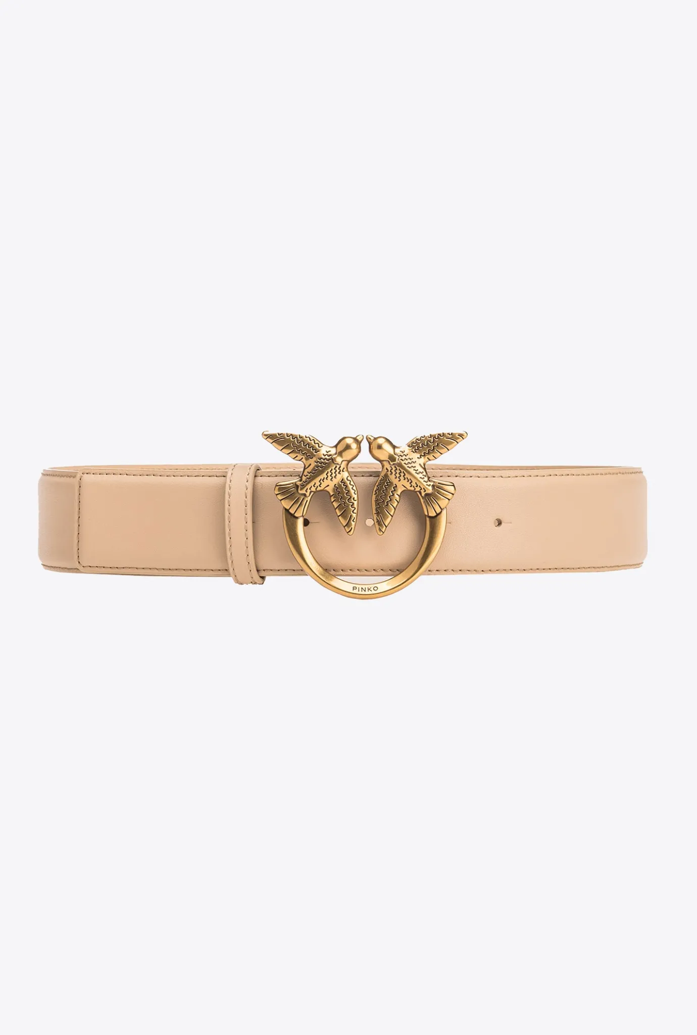 Ceintures|PINKO Ceinture Large Love Birds En Cuir Sable-Or Antique