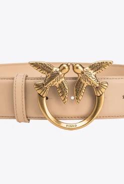 Ceintures|PINKO Ceinture Large Love Birds En Cuir Sable-Or Antique