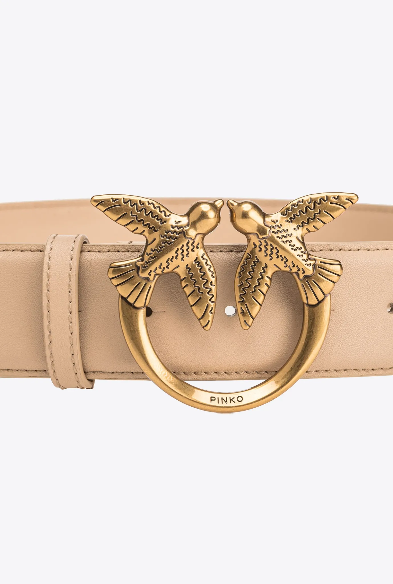 Ceintures|PINKO Ceinture Large Love Birds En Cuir Sable-Or Antique