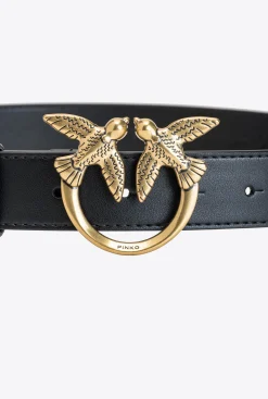 Ceintures|PINKO Ceinture Love Birds En Cuir Noir-Vieil Or