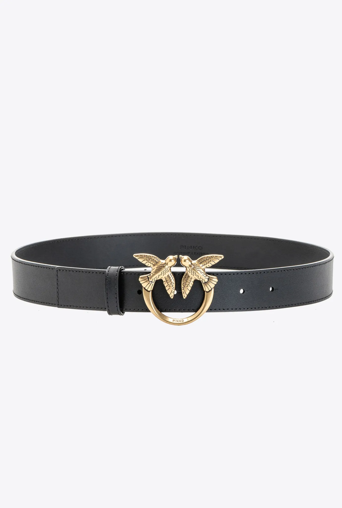 Ceintures|PINKO Ceinture Love Birds En Cuir Noir-Vieil Or