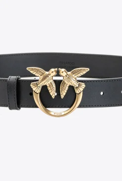 Ceintures|PINKO Ceinture Love Birds En Cuir Noir-Vieil Or