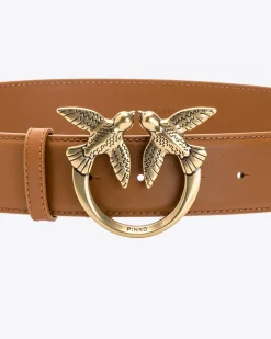 Ceintures|PINKO Ceinture Love Birds En Cuir Cognac-Or Antique