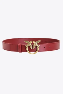 Ceintures|PINKO Ceinture Love Birds En Cuir Rouge Rubis-Or Antique