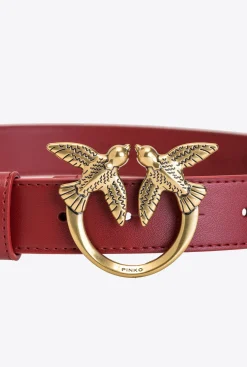 Ceintures|PINKO Ceinture Love Birds En Cuir Rouge Rubis-Or Antique