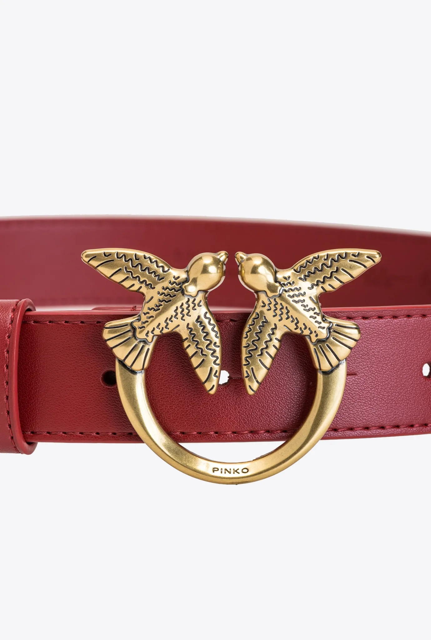 Ceintures|PINKO Ceinture Love Birds En Cuir Rouge Rubis-Or Antique