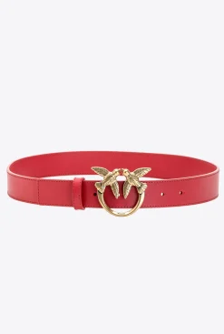 Ceintures|PINKO Ceinture Love Birds En Cuir Rouge-Or Antique