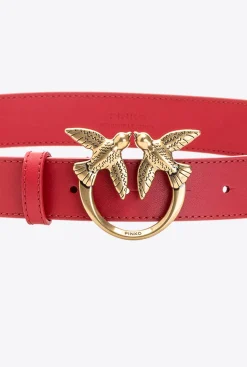 Ceintures|PINKO Ceinture Love Birds En Cuir Rouge-Or Antique