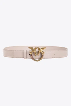 Ceintures|PINKO Ceinture Love Birds En Cuir Gris Manchot-Or Antique