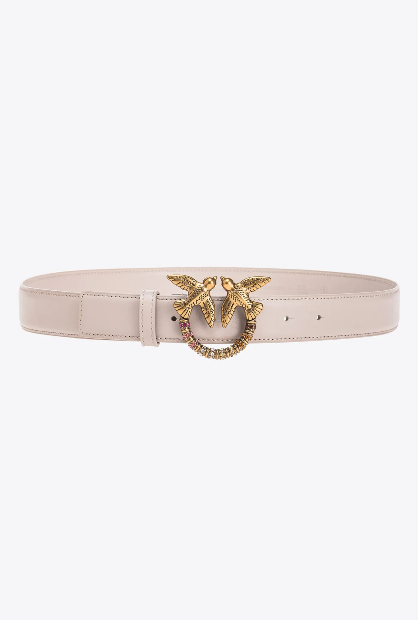Ceintures|PINKO Ceinture Love Birds En Cuir Gris Manchot-Or Antique
