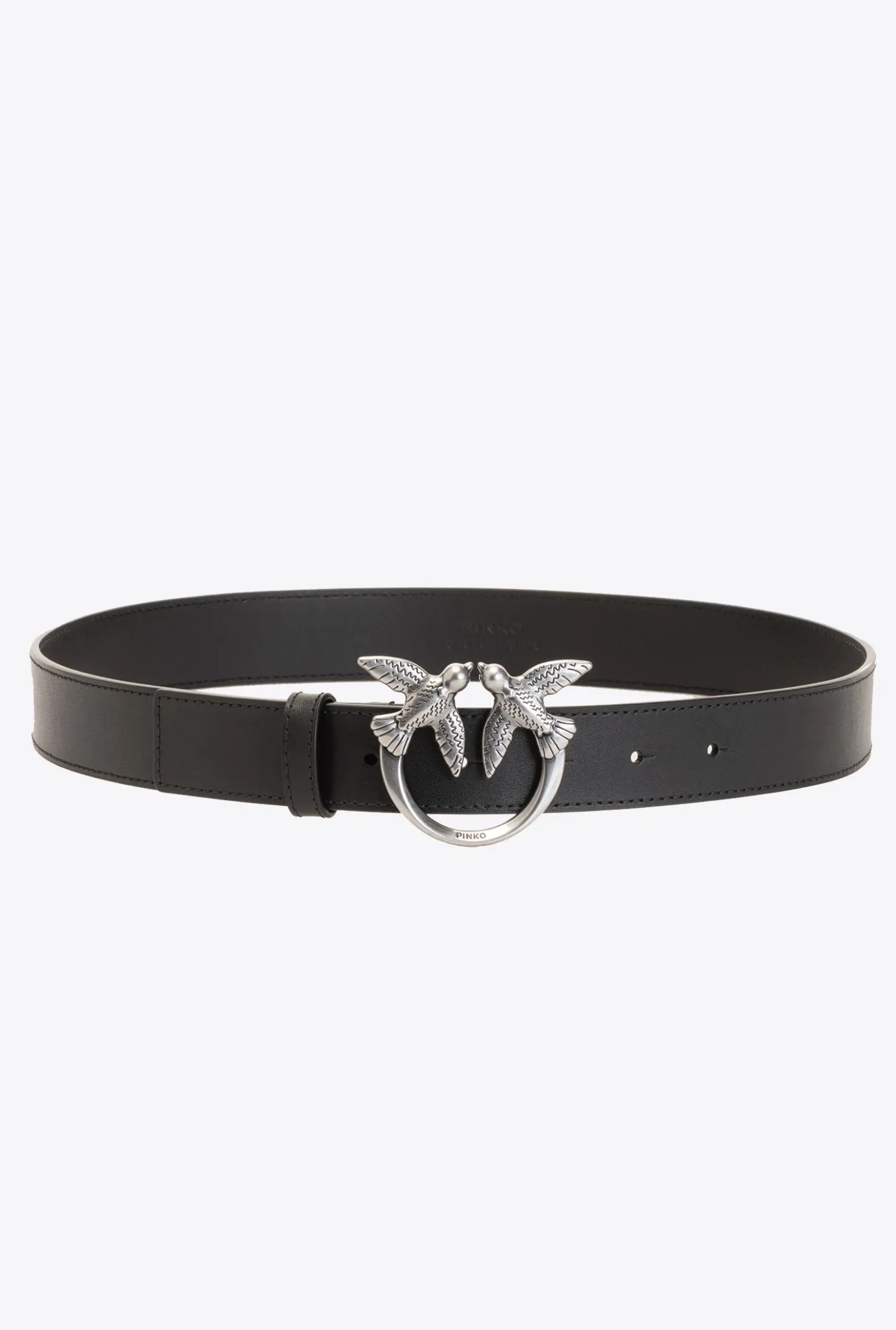 Ceintures|PINKO Ceinture Love Birds En Cuir Noir-Vieil Argent
