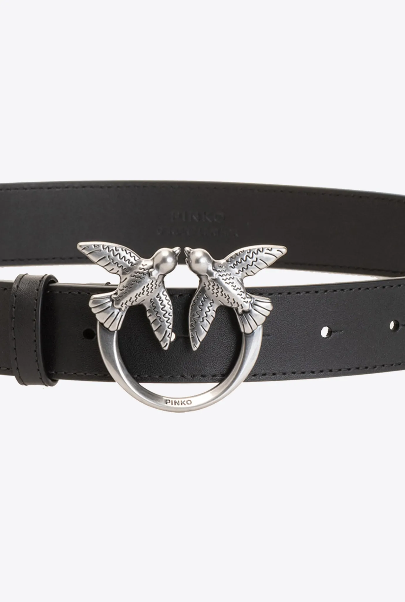 Ceintures|PINKO Ceinture Love Birds En Cuir Noir-Vieil Argent