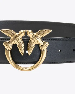 Ceintures|PINKO Ceinture Love Birds En Cuir Noir-Vieil Or