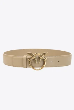 Ceintures|PINKO Ceinture Love Birds En Cuir Sable-Or Antique