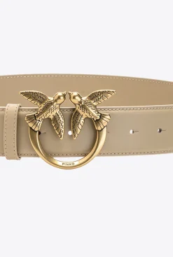Ceintures|PINKO Ceinture Love Birds En Cuir Sable-Or Antique
