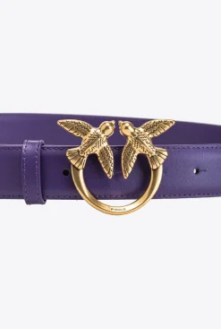 Ceintures|PINKO Ceinture Love Birds En Cuir Violet Frangipanier-Or Antique