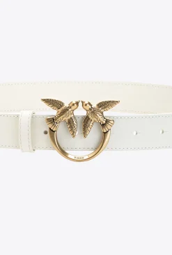 Ceintures|PINKO Ceinture Love Birds En Cuir Beige G. Lame-Or Antique