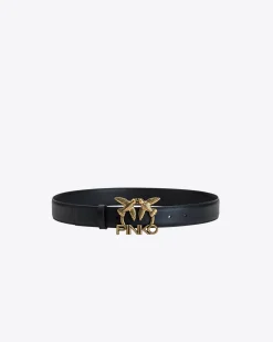 Ceintures|PINKO Ceinture Love Birds En Cuir Noir-Vieil Or