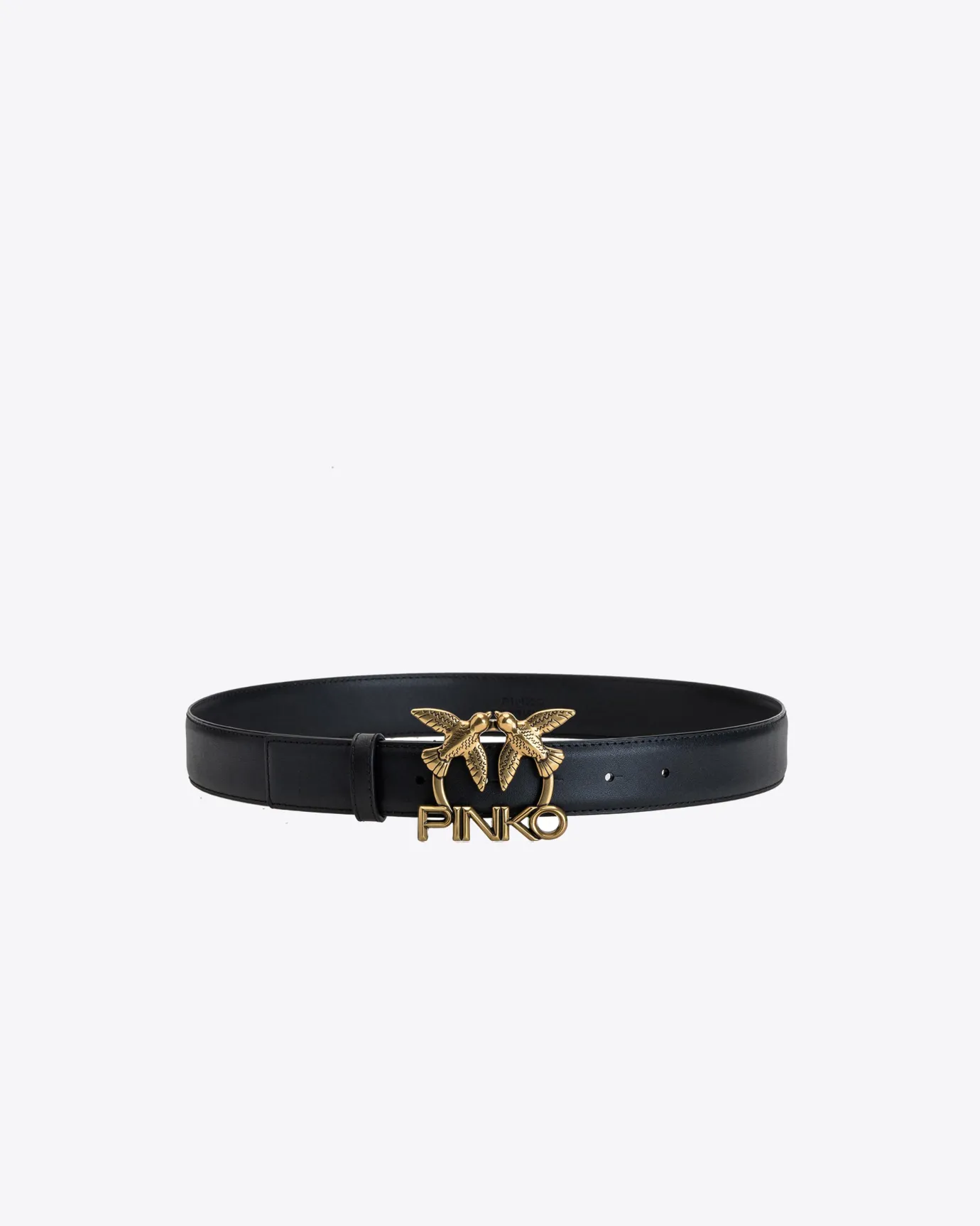 Ceintures|PINKO Ceinture Love Birds En Cuir Noir-Vieil Or
