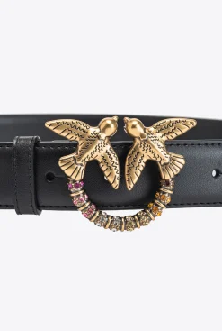 Ceintures|PINKO Ceinture Love Birds En Cuir Noir-Vieil Or