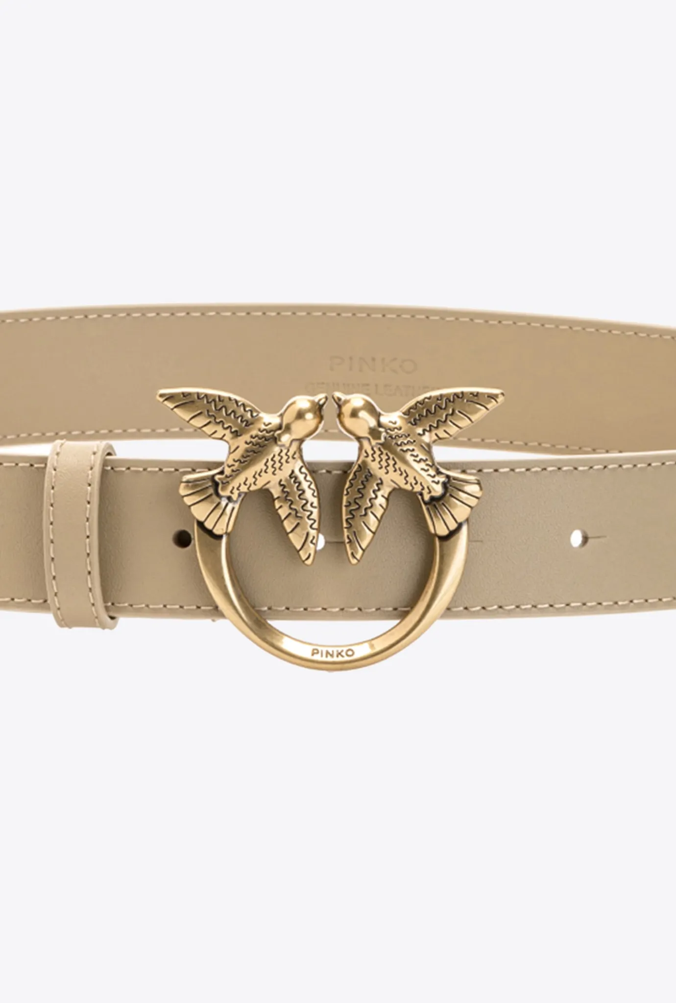 Ceintures|PINKO Ceinture Love Birds En Cuir Sable-Or Antique