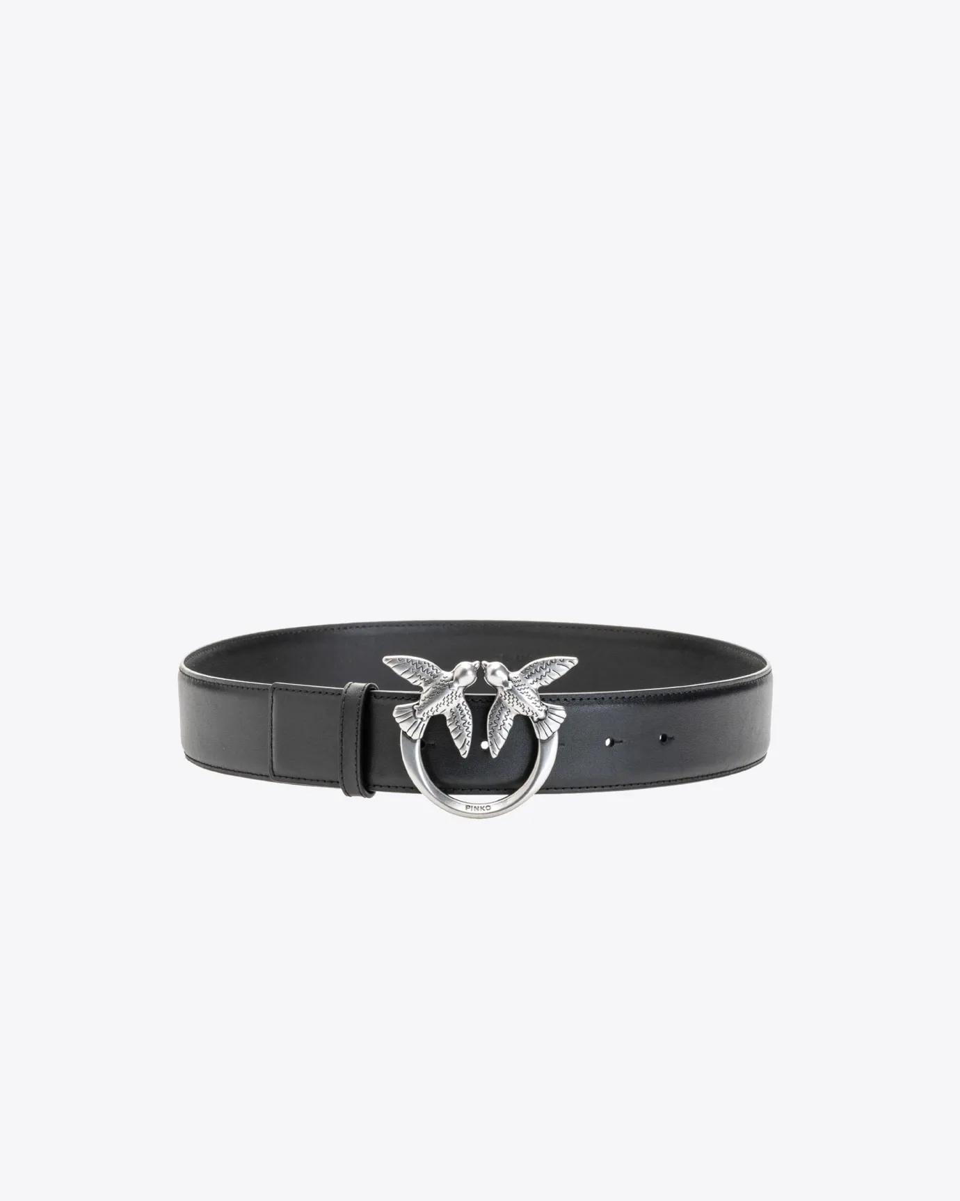 Ceintures|PINKO Ceinture Love Birds En Cuir Noir-Vieil Argent