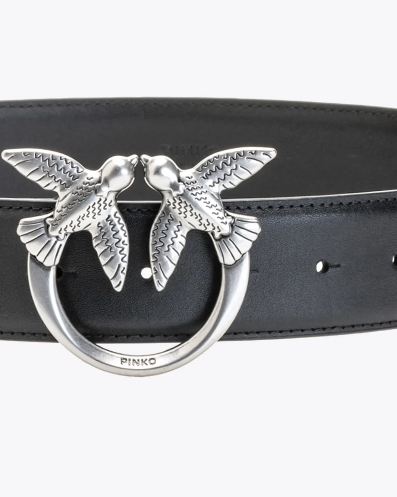 Ceintures|PINKO Ceinture Love Birds En Cuir Noir-Vieil Argent
