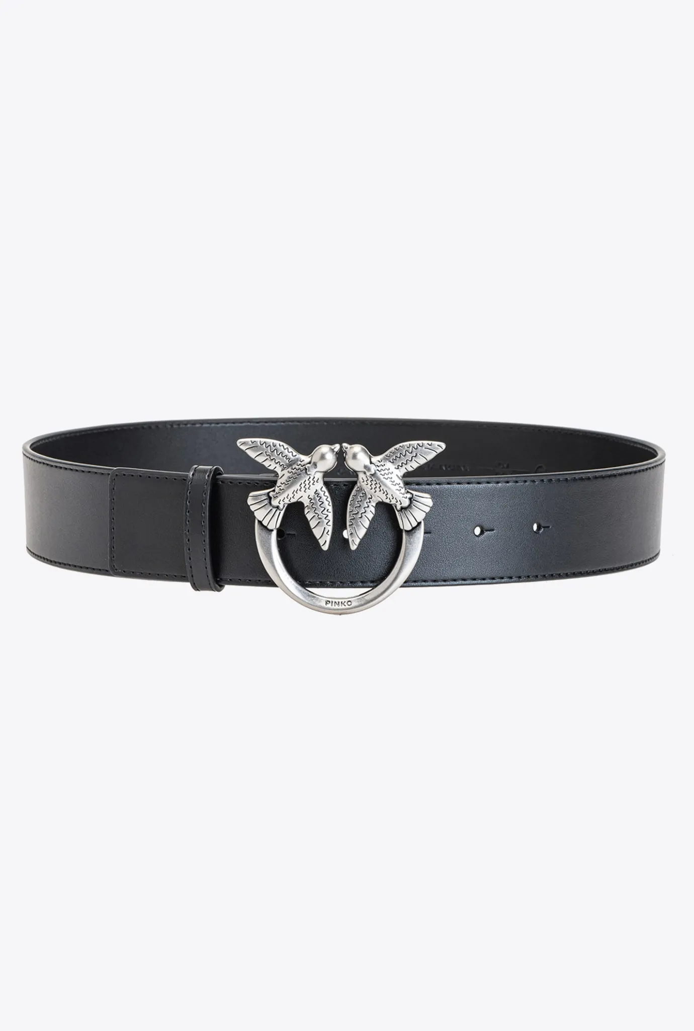 Ceintures|PINKO Ceinture Love Birds En Cuir Noir-Vieil Argent
