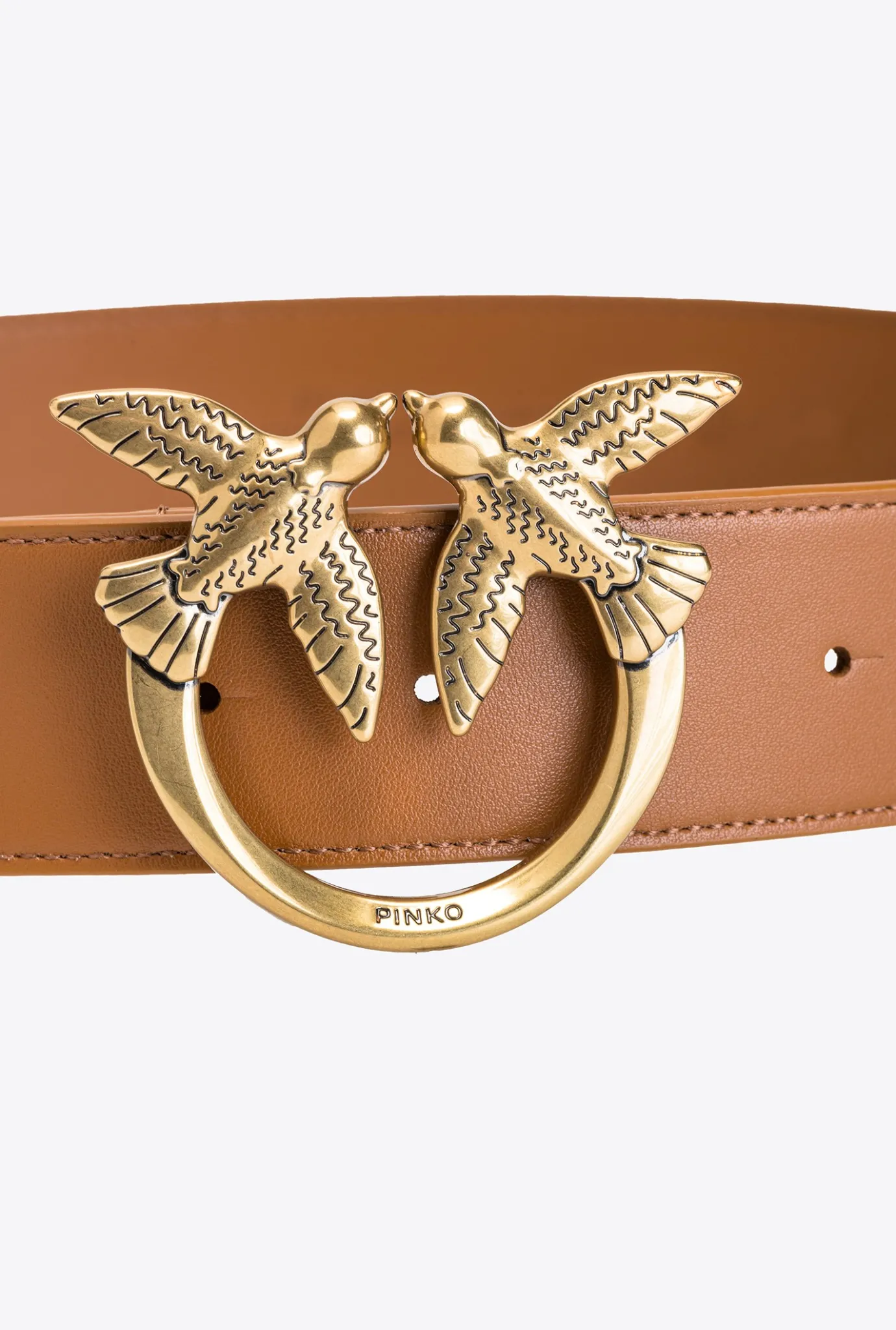 Ceintures|PINKO Ceinture Love Birds En Cuir Cognac-Or Antique