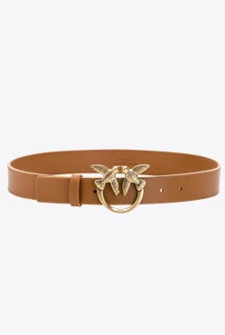 Ceintures|PINKO Ceinture Love Birds En Cuir Cognac-Or Antique