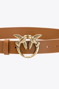 Ceintures|PINKO Ceinture Love Birds En Cuir Cognac-Or Antique