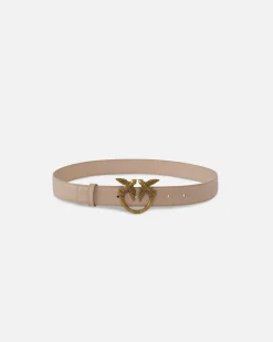 Ceintures|PINKO Ceinture Love Birds En Cuir Rose/Rose Poudre-Or Antique