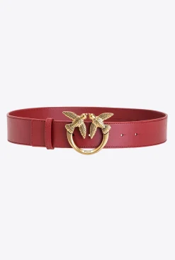 Ceintures|PINKO Ceinture Love Birds En Cuir Rouge Rubis-Or Antique