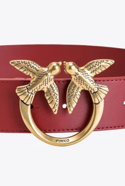 Ceintures|PINKO Ceinture Love Birds En Cuir Rouge Rubis-Or Antique