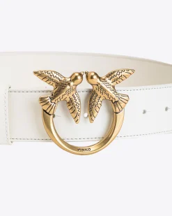 Ceintures|PINKO Ceinture Love Birds En Cuir Blanc+Blanc-Or Antique