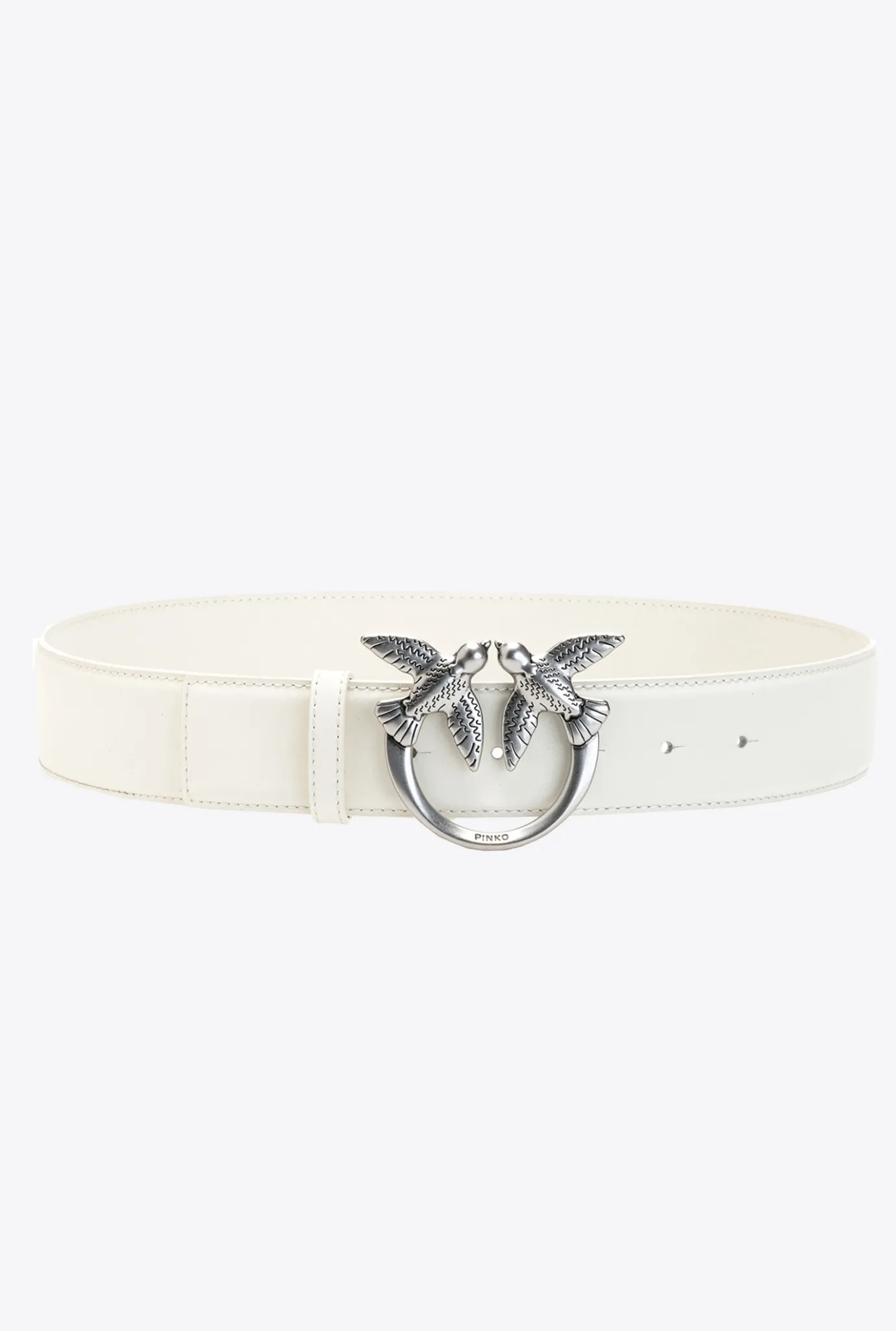 Ceintures|PINKO Ceinture Love Birds En Cuir Beige G. Lame-Vieil Argent