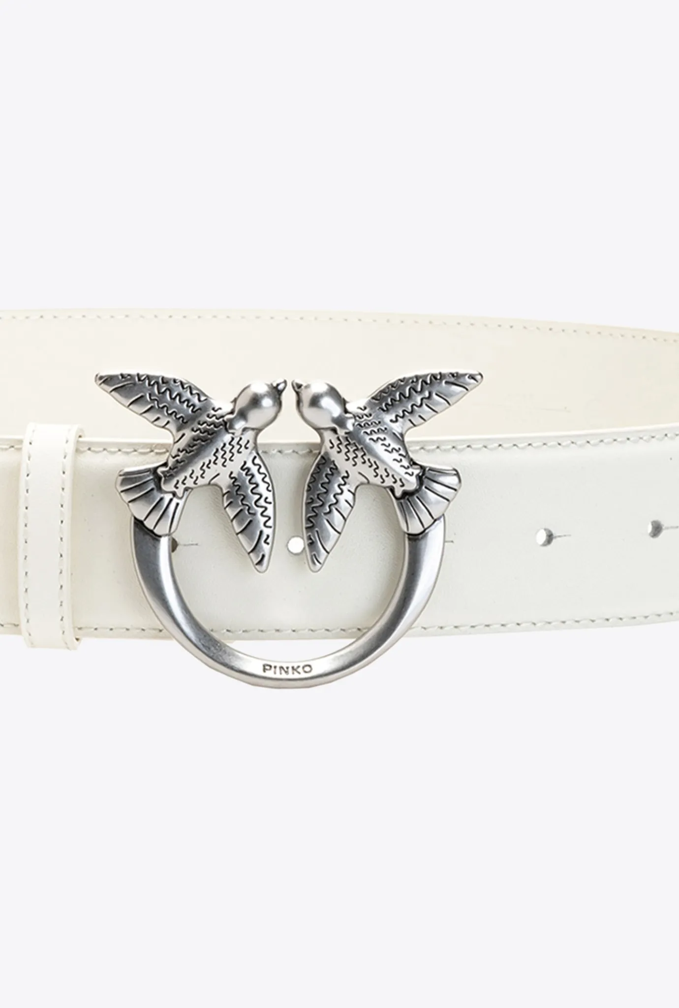 Ceintures|PINKO Ceinture Love Birds En Cuir Beige G. Lame-Vieil Argent