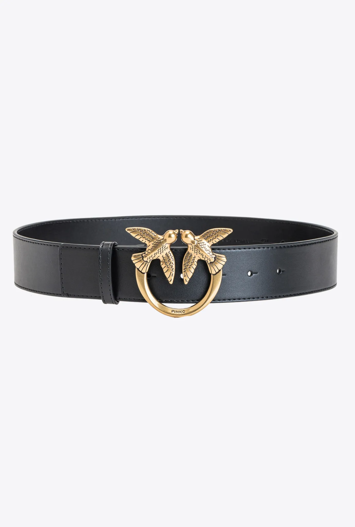 Ceintures|PINKO Ceinture Love Birds En Cuir Noir-Vieil Or