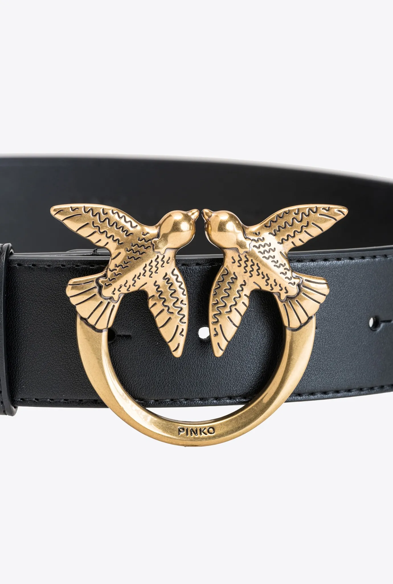 Ceintures|PINKO Ceinture Love Birds En Cuir Noir-Vieil Or