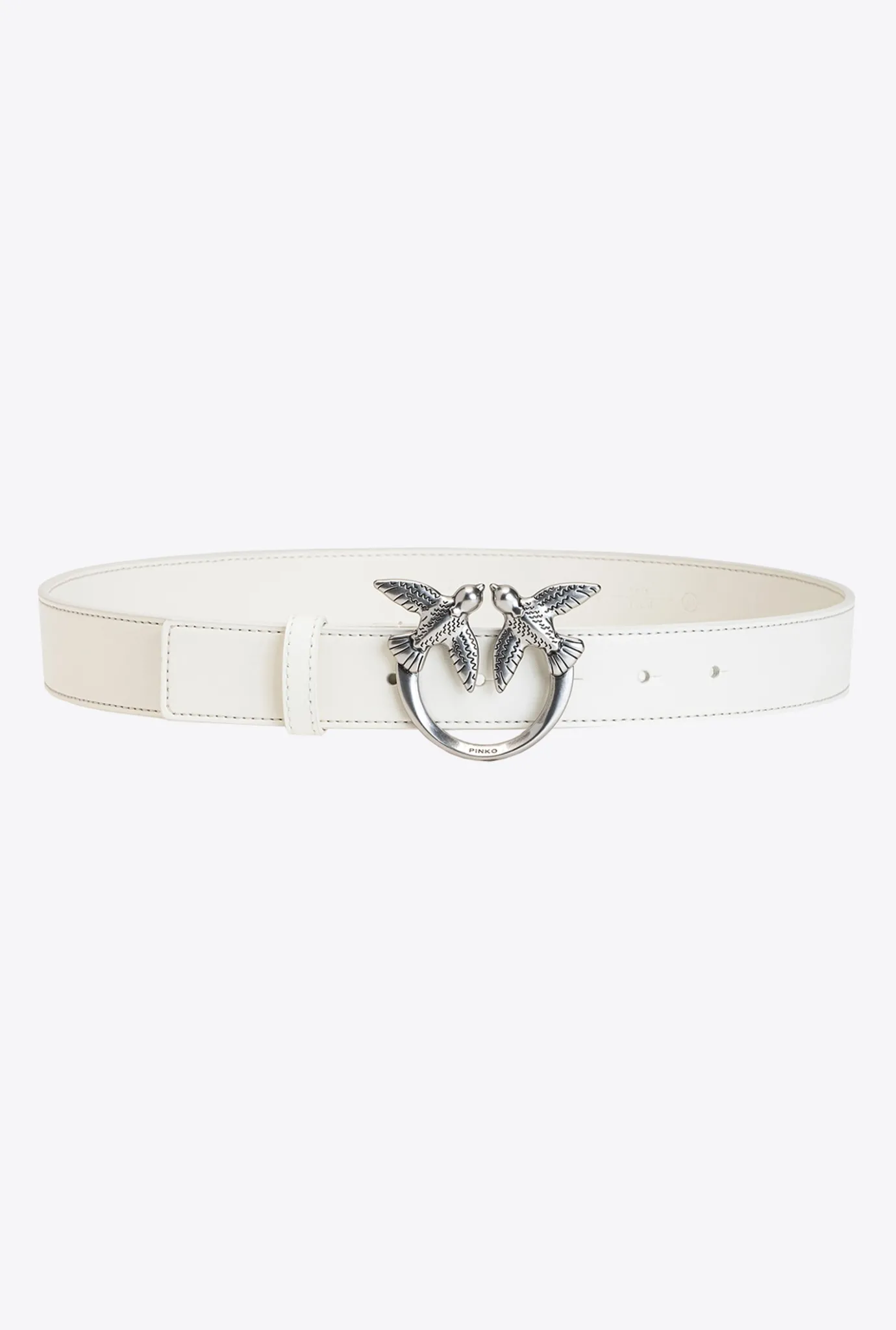 Ceintures|PINKO Ceinture Love Birds En Cuir Blanc+Blanc-Vieil Argent