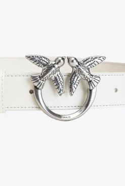 Ceintures|PINKO Ceinture Love Birds En Cuir Blanc+Blanc-Vieil Argent