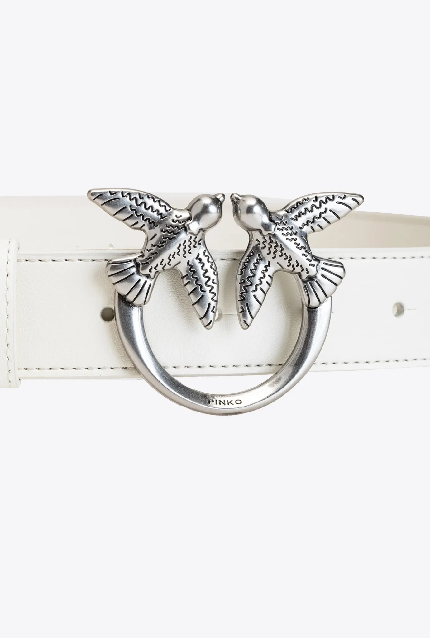 Ceintures|PINKO Ceinture Love Birds En Cuir Blanc+Blanc-Vieil Argent