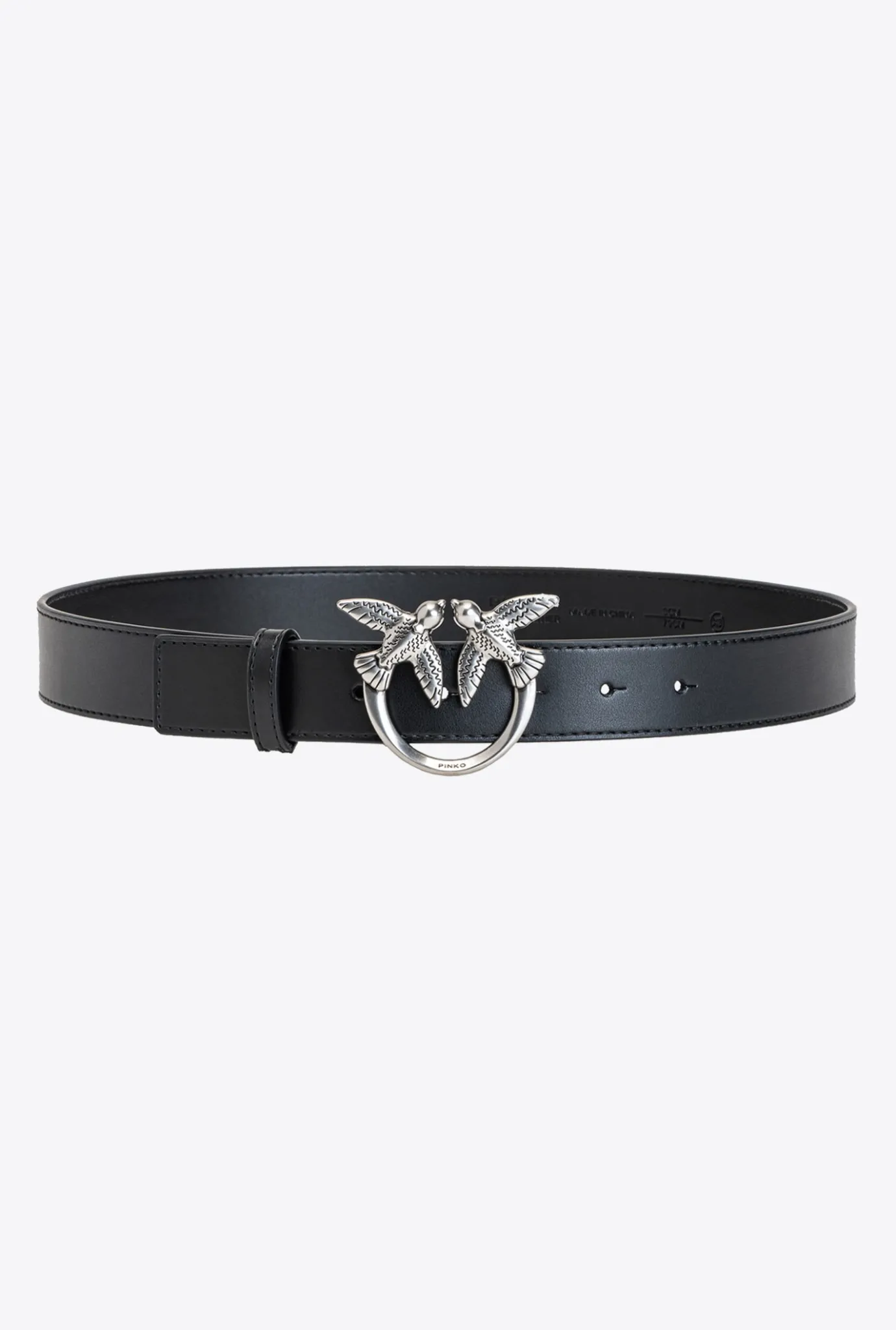 Ceintures|PINKO Ceinture Love Birds En Cuir Noir-Vieil Argent