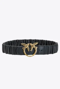 Ceintures|PINKO Ceinture Love Birds Froncee Noir-Vieil Or