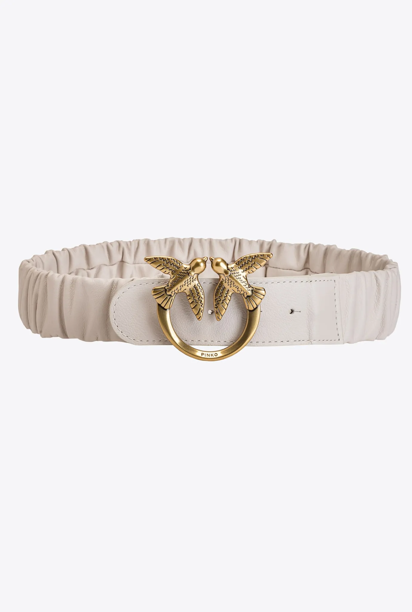 Ceintures|PINKO Ceinture Love Birds Froncee Beige G. Lame-Or Antique