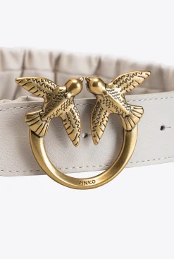 Ceintures|PINKO Ceinture Love Birds Froncee Beige G. Lame-Or Antique